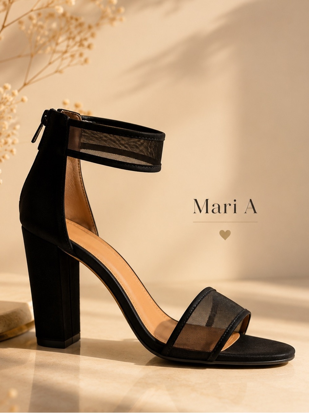 Mari A Black Shoes/Slingback/Mesh/Zippers